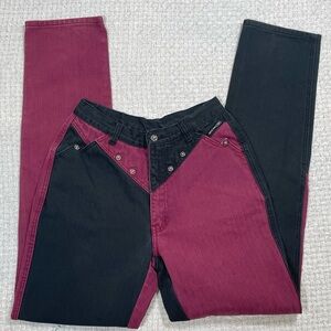 VTG 90’s Western Ethics Womens Maroon & Black Denim Jeans Bareback Bling Size 9